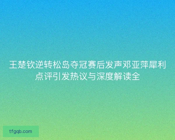 王楚钦逆转松岛夺冠赛后发声邓亚萍犀利点评引发热议与深度解读全