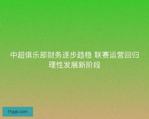 中超俱乐部财务逐步趋稳 联赛运营回归理性发展新阶段